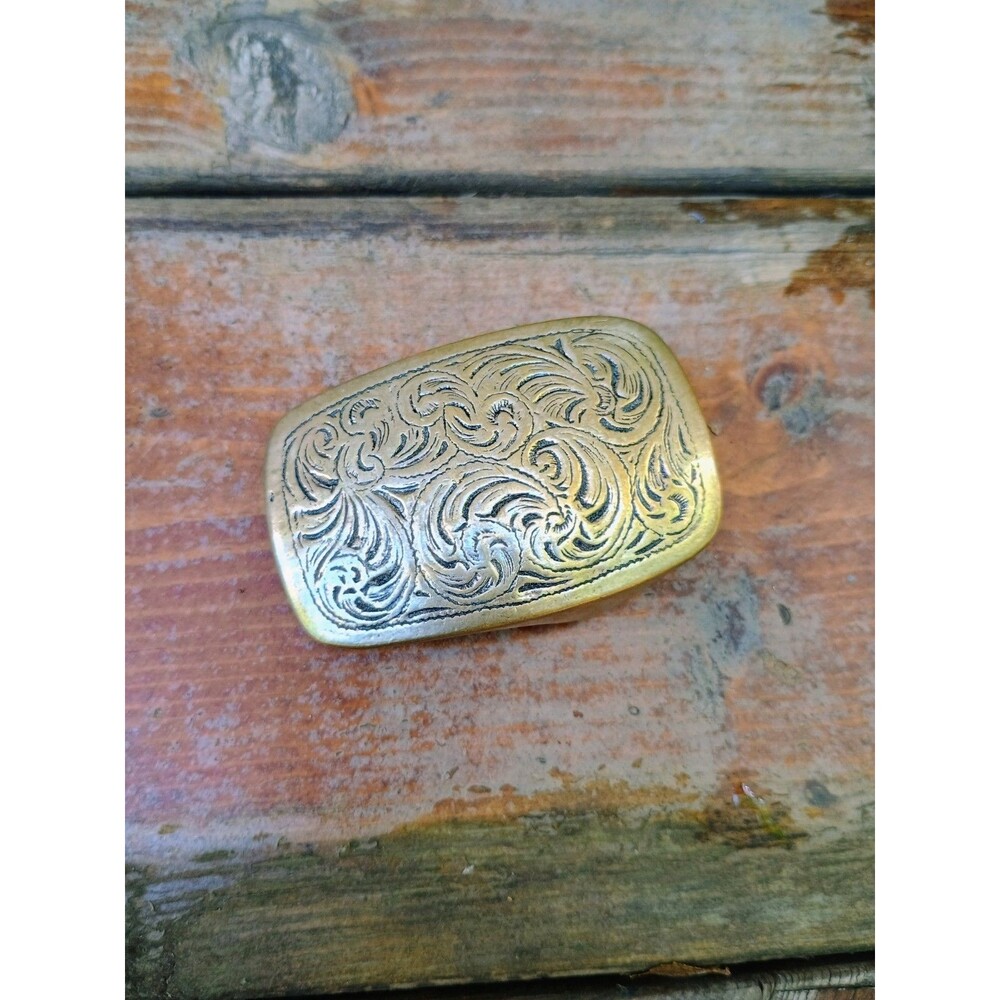Western Floral Swirl Ornate Engraved Vintage Rounded Corner Belt Buckle